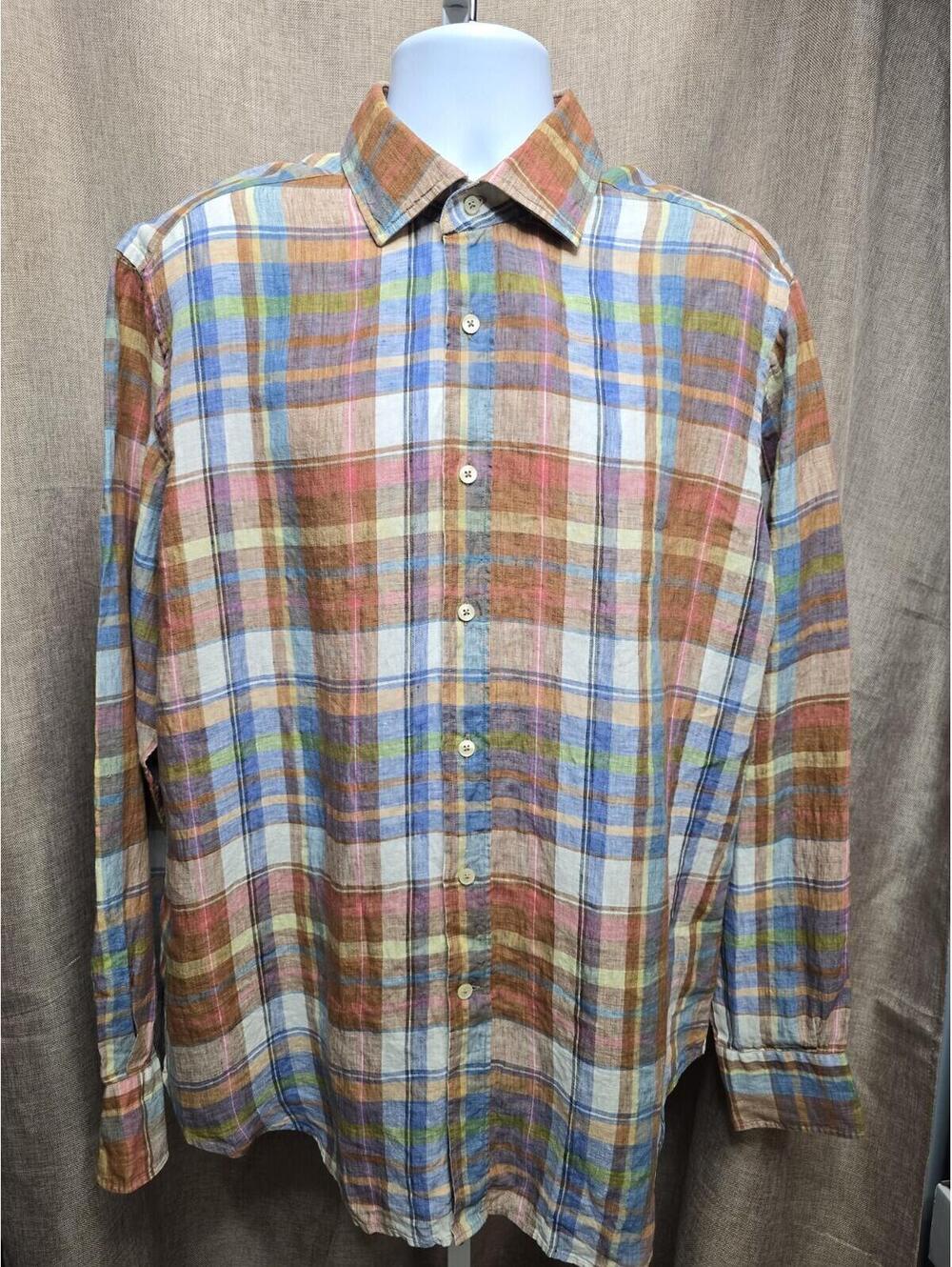 Tintoria Mattei 954 Shirt Mens 44, 17 1/2  Plaid Button Up Flannel Italy